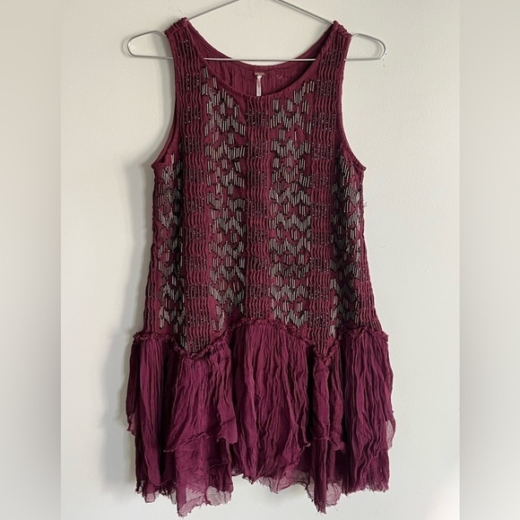 Free People Showroom Geo Drop Waist Beaded Boho Dress - Picture 2 of 12